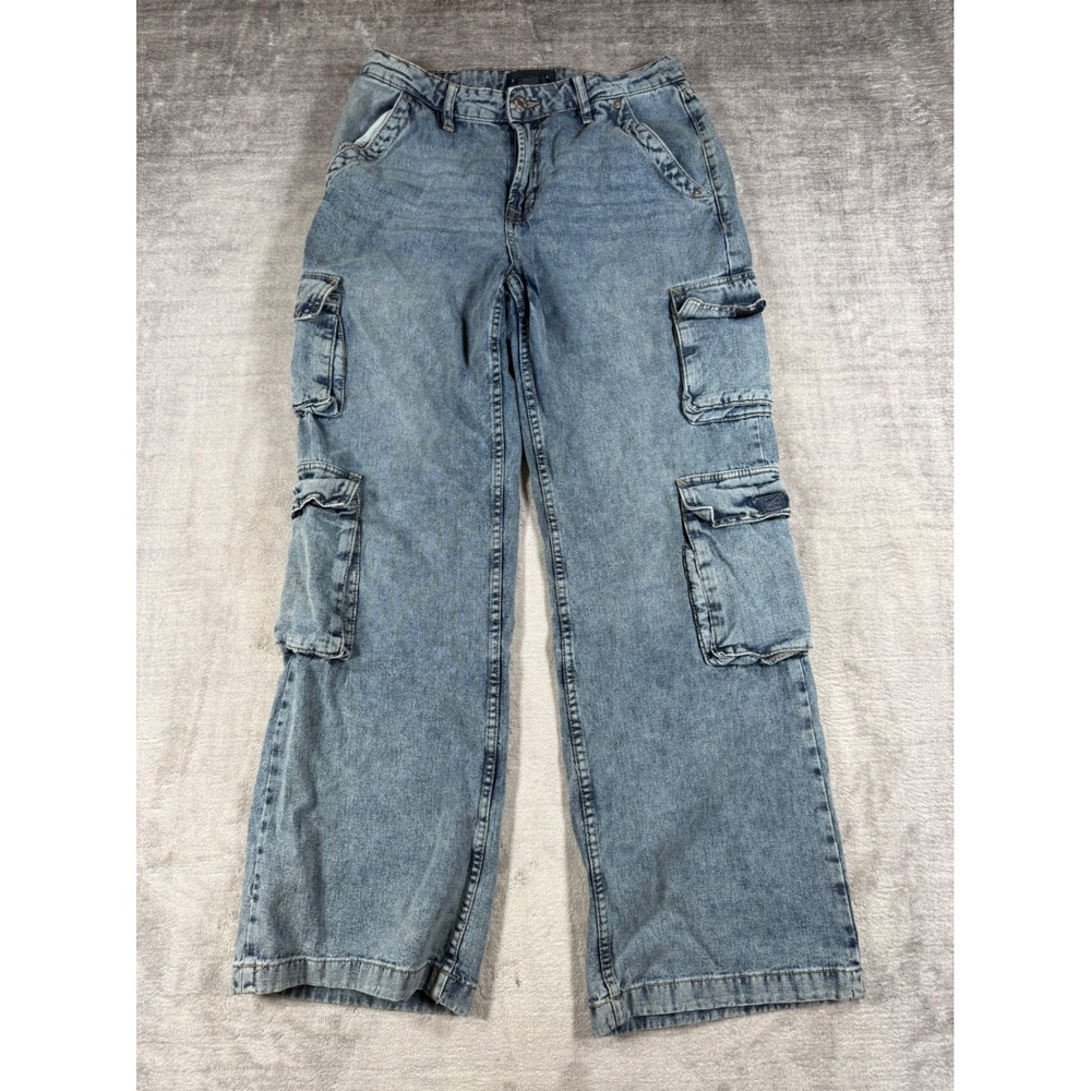 Aeropostale Cargo Jeans Women 10 Blue High Rise Wide Leg Utility Y2K Streetwear